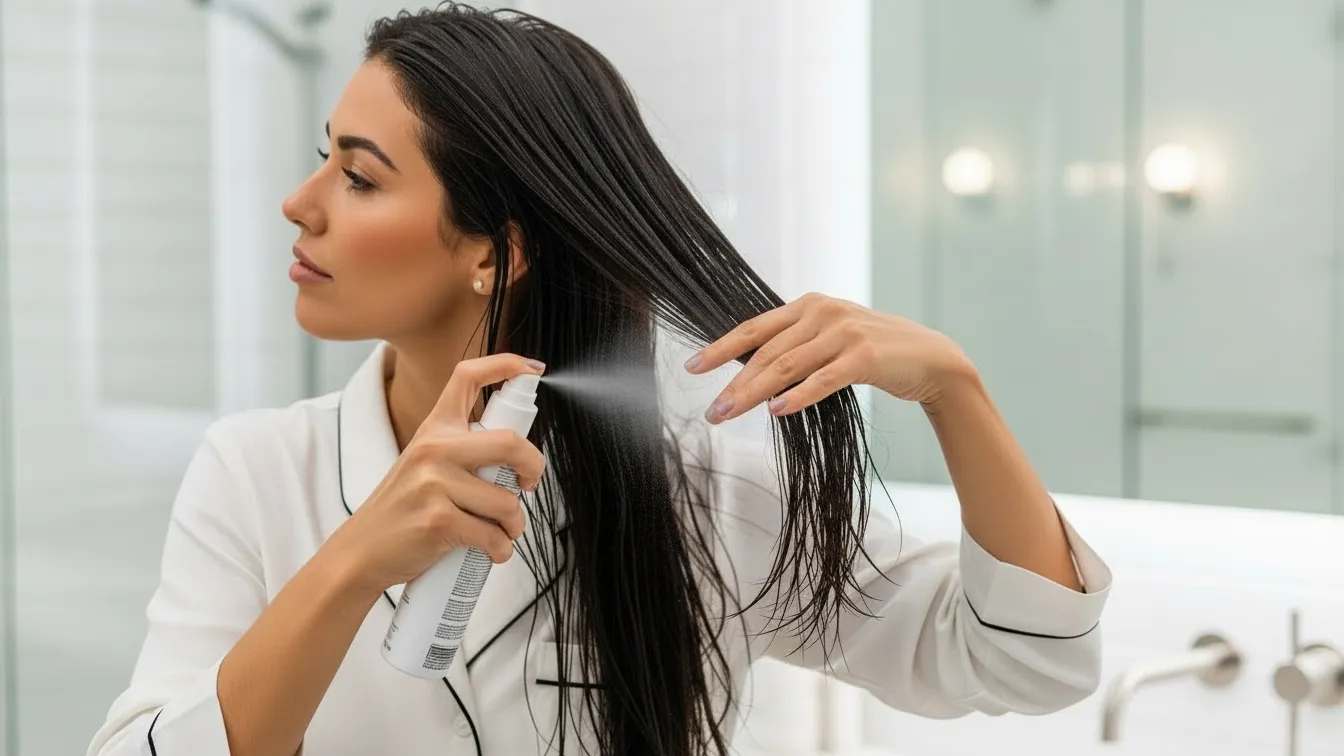Mujer aplicando protector a su cabello
